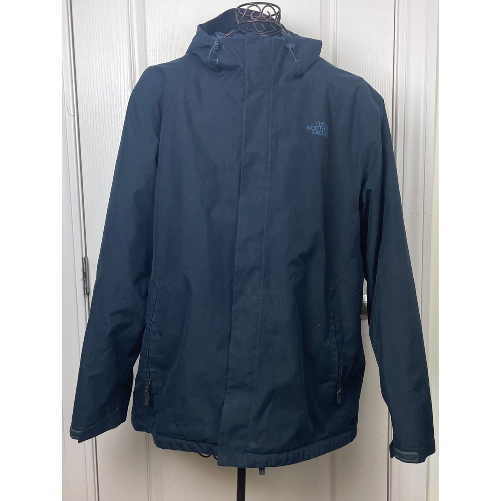The North Face Mens HyVent Hooded Jacket Navy Blue Herringbone Fleece Lined XXL